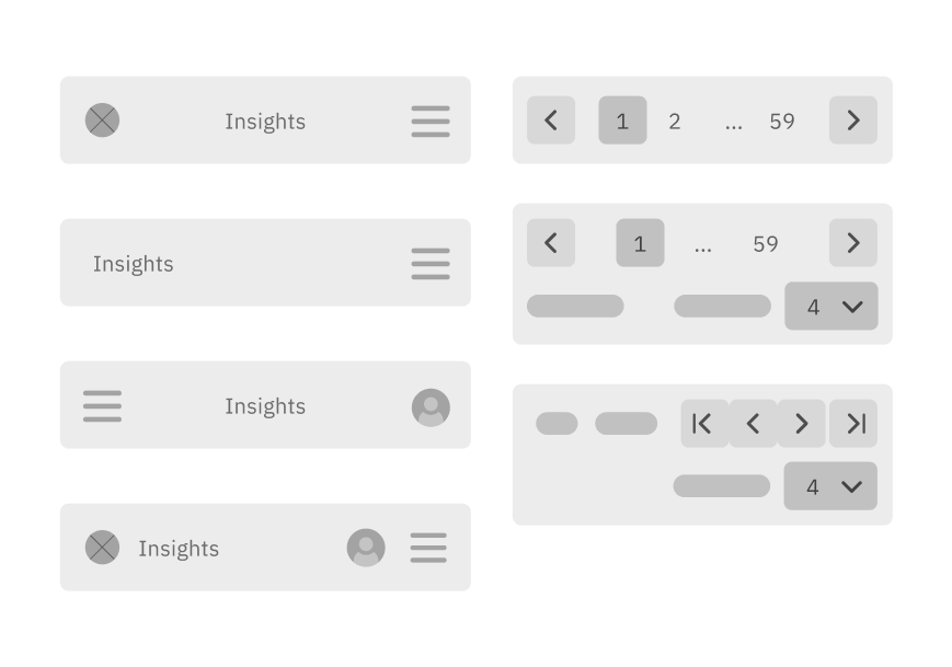 Wireframes for menu and pagination.